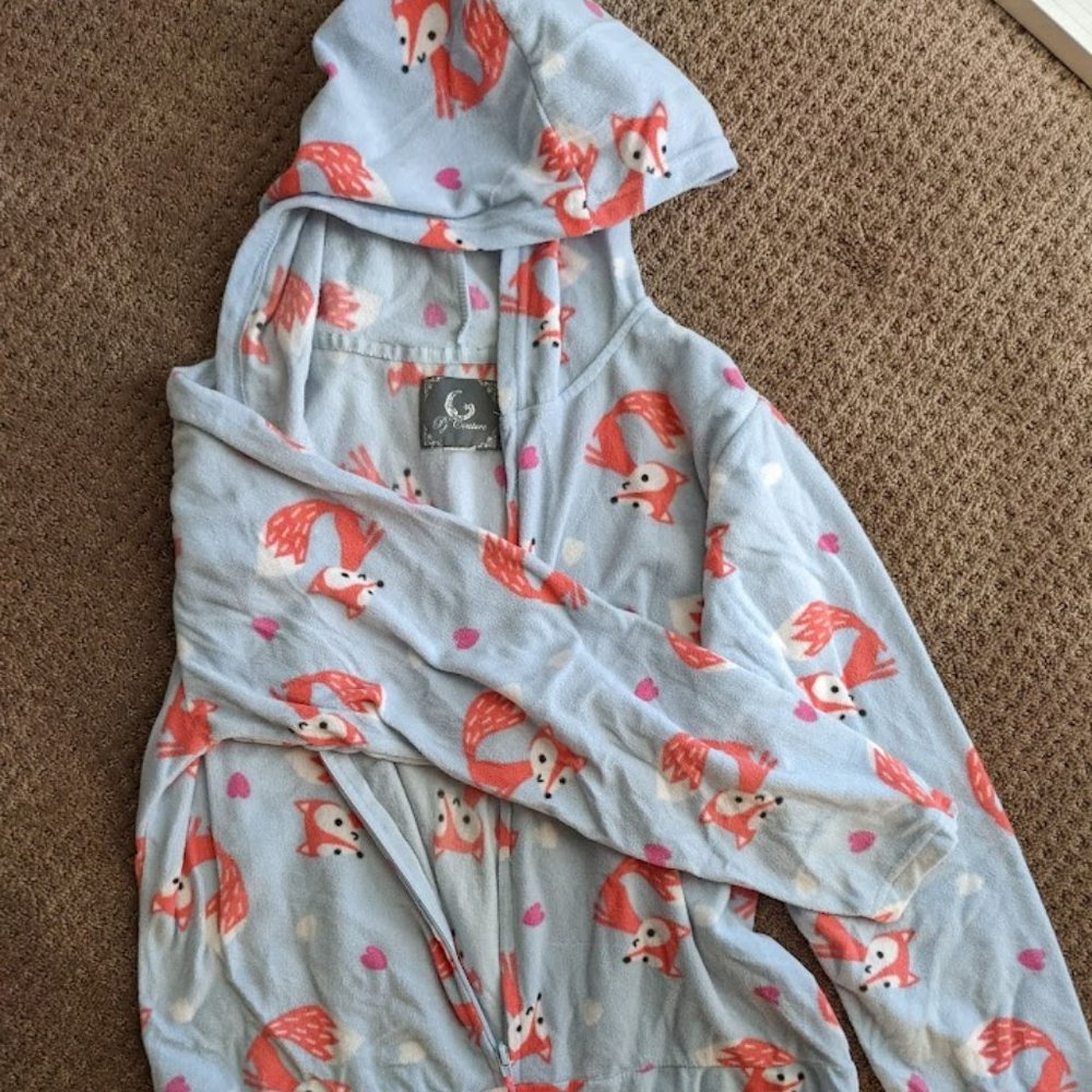 PJ Couture, M, Blue and Peach, Fox, Zip Up, Onesie, Women's PJs